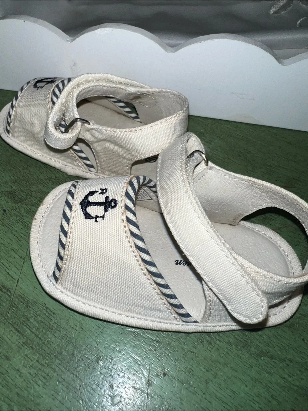 Ralph Lauren White/Cream Nautical Blue Anchor Infant/toddler Sandals size2 (3-6m